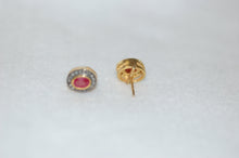 Load image into Gallery viewer, Ruby and Diamond Hallo Stud Earrings