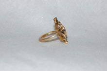 Load image into Gallery viewer, Diamond, Emerald and Ruby Antique Style Shield Ring