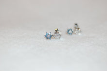 Load image into Gallery viewer, White and Blue Diamond Flower Hanging Earrings
