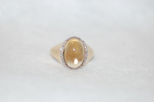 Citrine Cabochon and Diamond Signet Style Ring