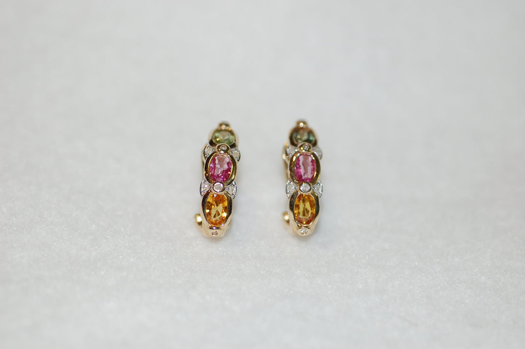 Tourmaline and Diamond J Hoop Earrings