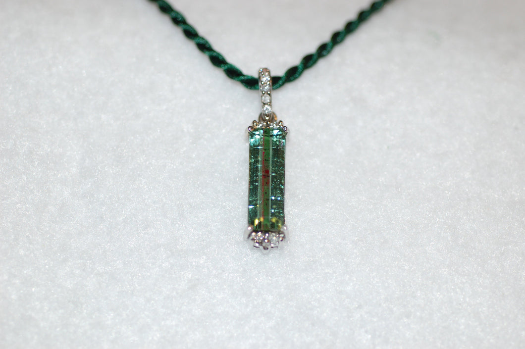 Green Tourmaline and Diamond Bar Pendant