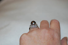 Load image into Gallery viewer, Tahitian Pearl and Diamond Crown Platinum Ring