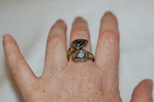 Load image into Gallery viewer, Diamond and Emerald Double Snakehead Ring