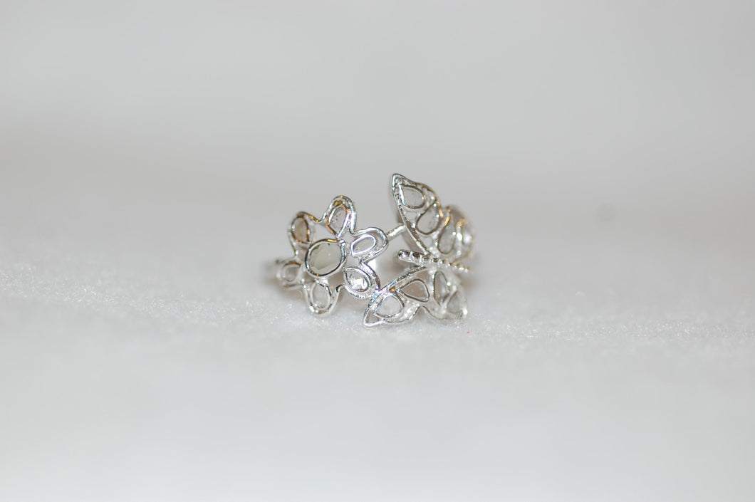 Daisy and Butterfly Diamond Stained Glass Ring