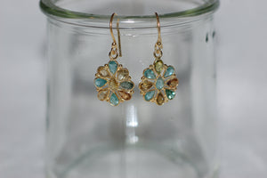 Multi Color Gemstone Flower Hanging Earrings