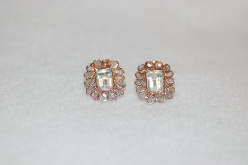 Aquamarine and Diamond Stained Glass Earrings