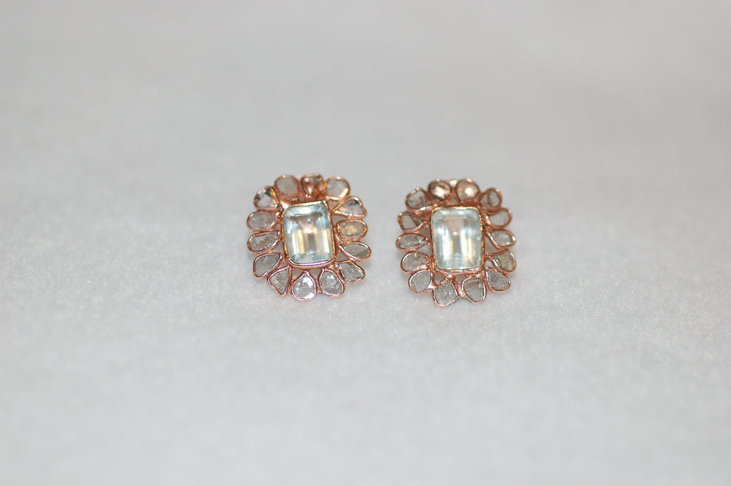 Aquamarine and Diamond Stained Glass Earrings