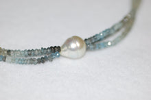 Load image into Gallery viewer, South Sea Pearl and Moss Aquamarine Ribbon Necklace