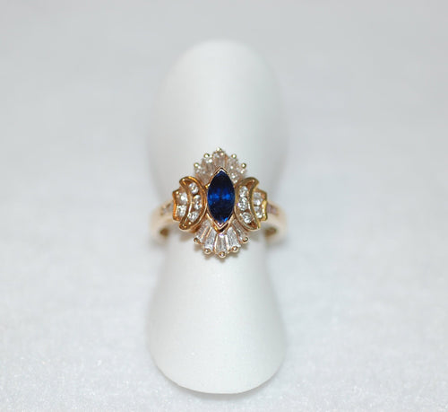 Marquis Sapphire and Diamond Double Crown Ring