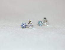 Load image into Gallery viewer, White and Blue Diamond Flower Hanging Earrings