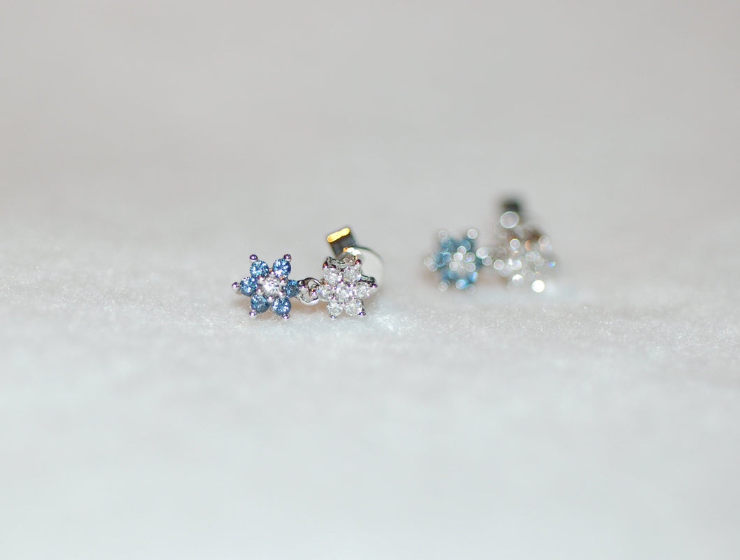White and Blue Diamond Flower Hanging Earrings