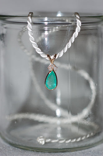 Emerald and Diamond Teardrop Gold Pendant