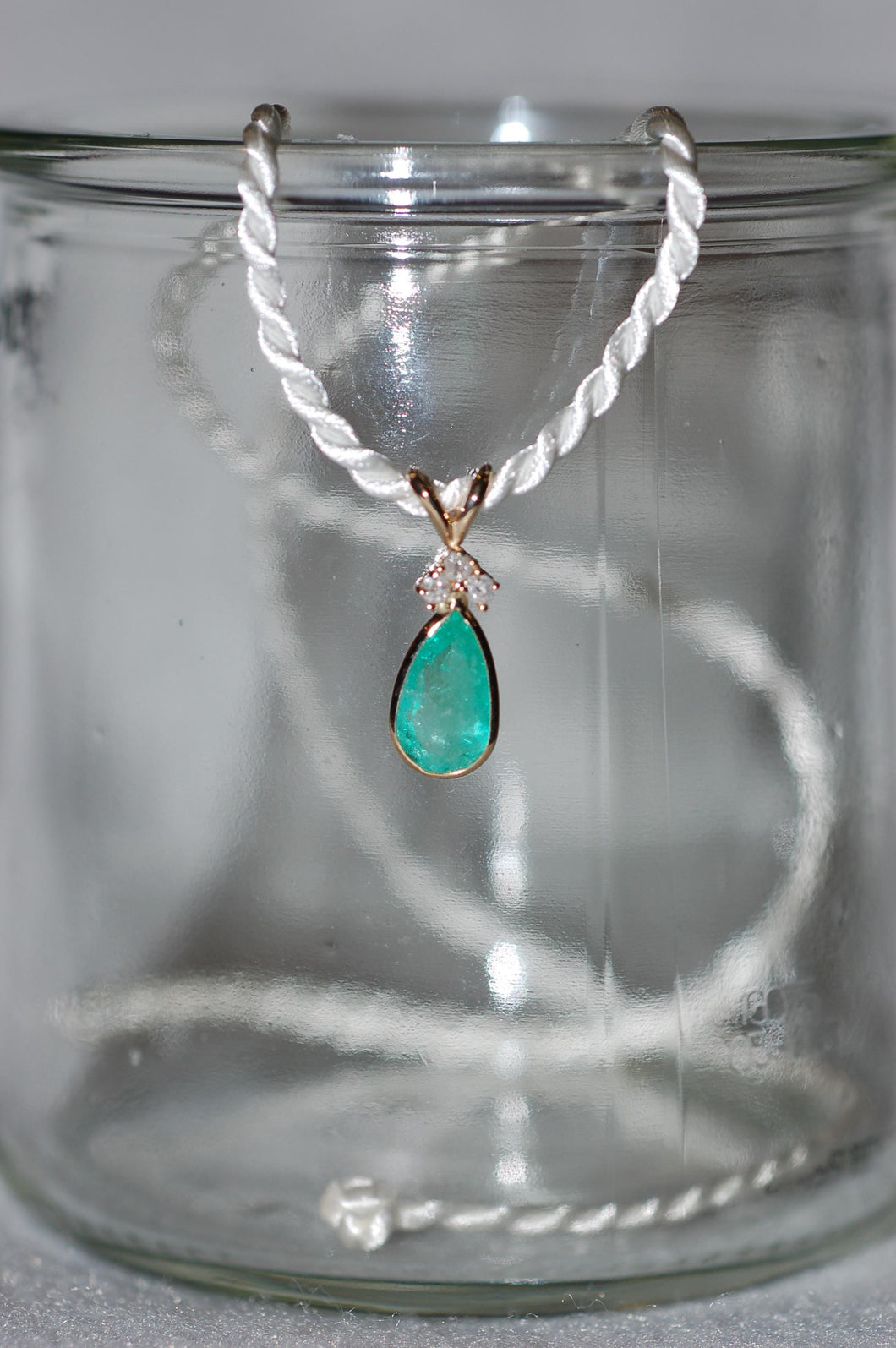 Emerald and Diamond Teardrop Gold Pendant