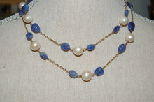 Load image into Gallery viewer, Tanzanite and Pearl Tin Cup Long Necklace
