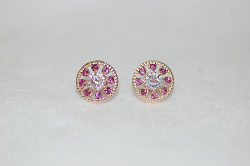 Morganite and Rhodolite Garnet Pinwheel Earrings