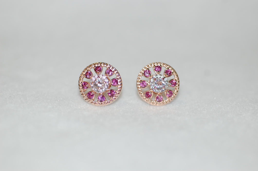 Morganite and Rhodolite Garnet Pinwheel Earrings
