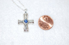 Load image into Gallery viewer, Tanzanite Filigree Silver Cross