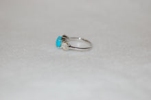 Load image into Gallery viewer, Sleeping Beauty Turquoise and Diamond Three Stone Ring