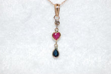Load image into Gallery viewer, Ruby Heart, Sapphire and Diamond Heart Gold Necklace