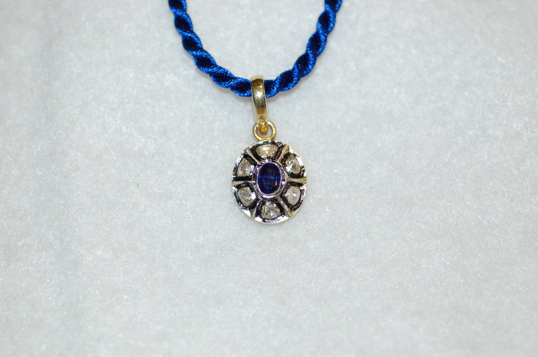 Antique Style Sapphire and  Diamond Pendant