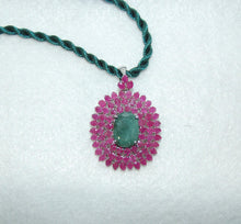Load image into Gallery viewer, Ruby and Emerald Convertible Sunburst Statement Necklace Pin