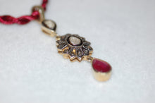 Load image into Gallery viewer, Ruby Drop and Diamond Sunburst Necklace