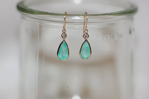 Emerald and Diamond Gold Teardrop Earrings