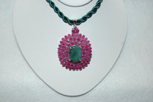 Load image into Gallery viewer, Ruby and Emerald Convertible Sunburst Statement Necklace Pin