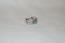 Load image into Gallery viewer, Blue Topaz and Diamond Pave Cylinder Bypass Ring