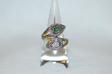 Load image into Gallery viewer, Diamond and Emerald Double Snakehead Ring