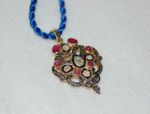 Load image into Gallery viewer, Ruby and Diamond Scroll Shield Pendant