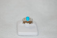 Load image into Gallery viewer, Sleeping Beauty Turquoise and Diamond Three Stone Ring