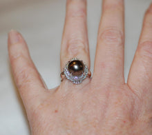 Load image into Gallery viewer, Tahitian Pearl and Diamond Crown Platinum Ring