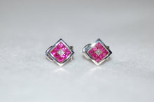 Load image into Gallery viewer, Ruby and Diamond Square Stud Earrings
