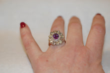 Load image into Gallery viewer, Amethyst and Rose Cut Diamonds Flower Ring
