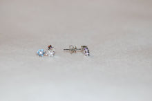 Load image into Gallery viewer, White and Blue Diamond Flower Hanging Earrings