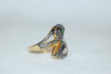 Load image into Gallery viewer, Diamond and Emerald Double Snakehead Ring