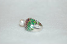 Load image into Gallery viewer, Pearl Plique a Jour Enamel Silver Ring