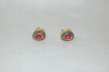 Load image into Gallery viewer, Ruby and Diamond Hallo Stud Earrings