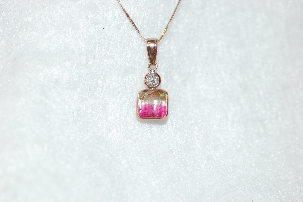 Watermelon Tourmaline and Diamond Necklace