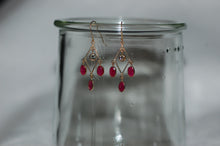 Load image into Gallery viewer, Burmese Ruby Chandelier Gold Earrings