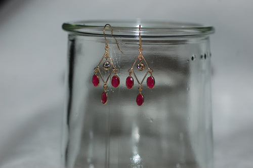 Burmese Ruby Chandelier Gold Earrings