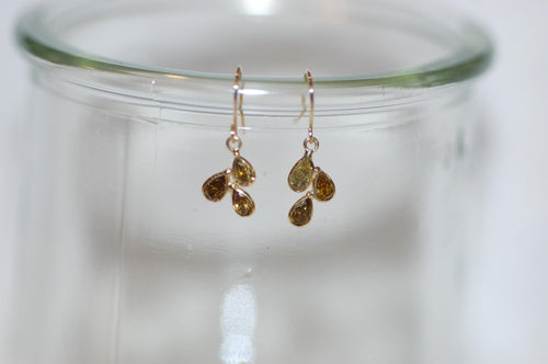 Fancy Color Diamonds Freeform Three Tear Drop Hanging Gold Earrings