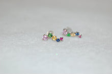 Load image into Gallery viewer, Rainbow Sapphires Gold Wave Earrings
