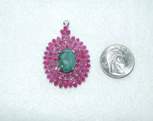 Load image into Gallery viewer, Ruby and Emerald Convertible Sunburst Statement Necklace Pin