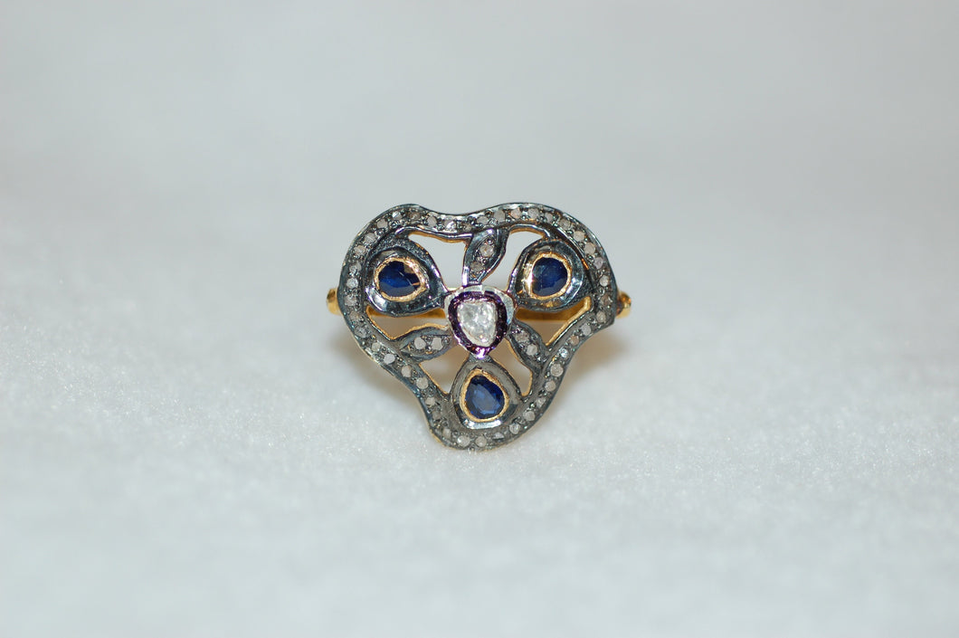 Diamond and Sapphire Waves Ring
