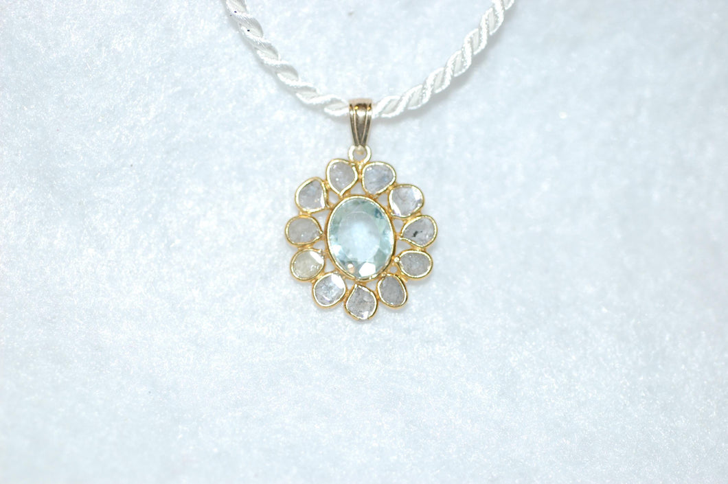 Aquamarine and Diamond Stained Glass Necklace