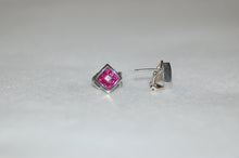 Load image into Gallery viewer, Ruby and Diamond Square Stud Earrings