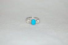 Load image into Gallery viewer, Sleeping Beauty Turquoise and Diamond Three Stone Ring